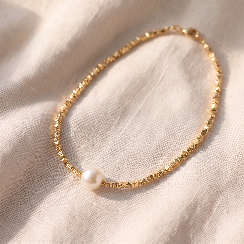 Blizganti perlų kaklo papuošalas | Baltas auksas